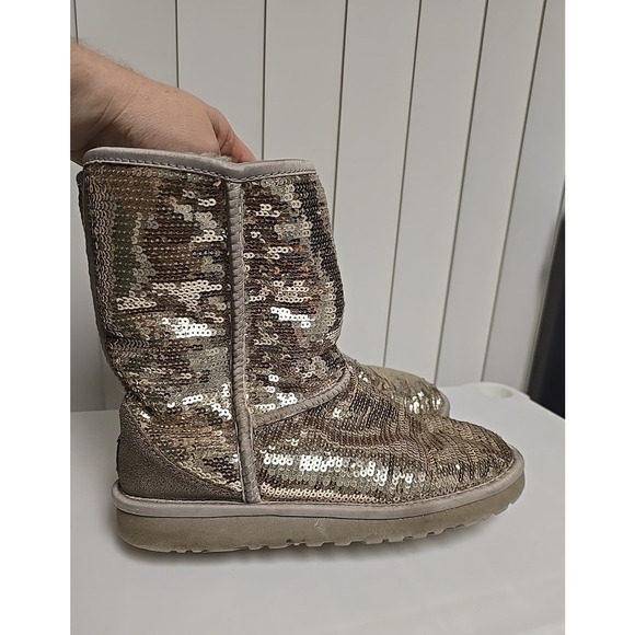 Y2K UGG Australia Gold Sequin Sparkle Classic Short Winter Snow Boots Womans 7 - Picture 3 of 7